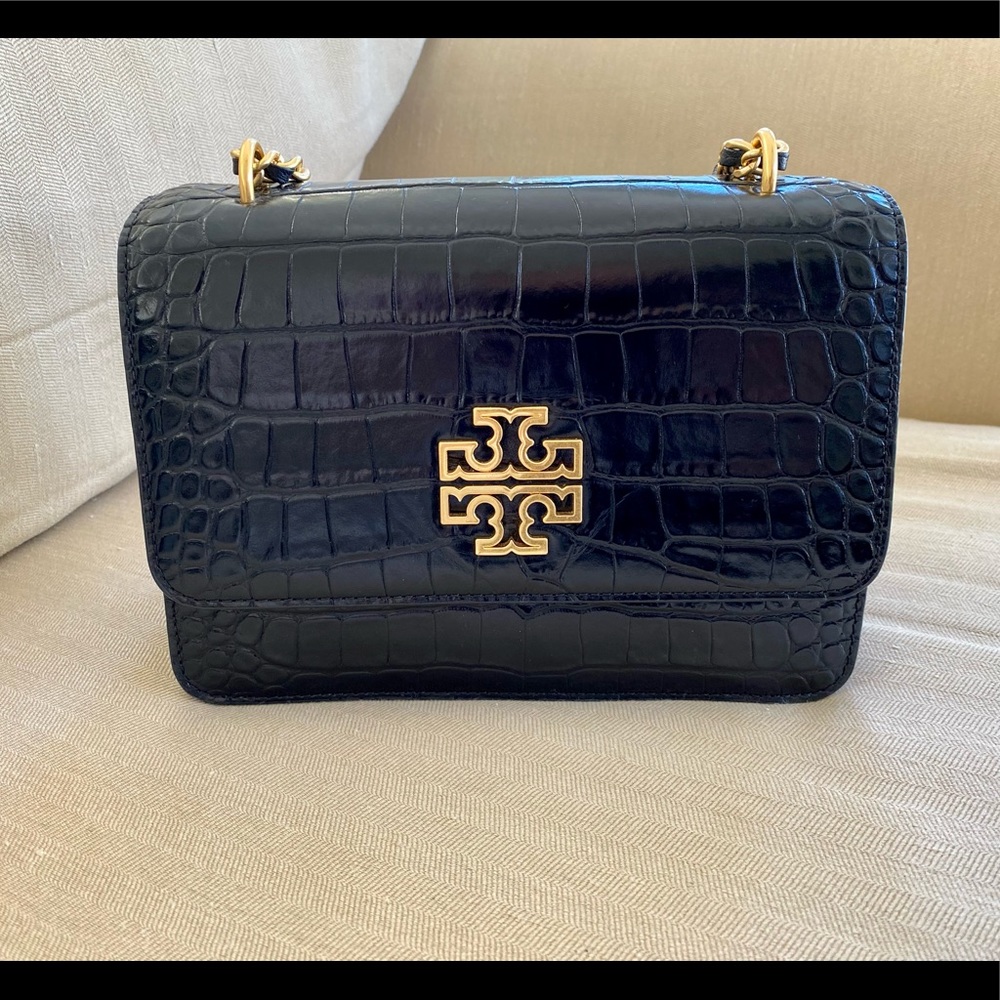 Beautiful!!!Tory Burch Crocodile embossed black bag!